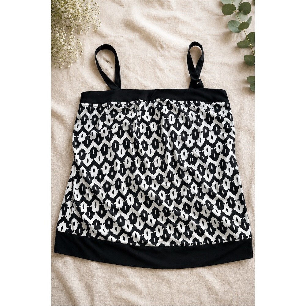 Pure Energy Tankini Swim Top Womens 14W Plus Black White Ikat Adjustable